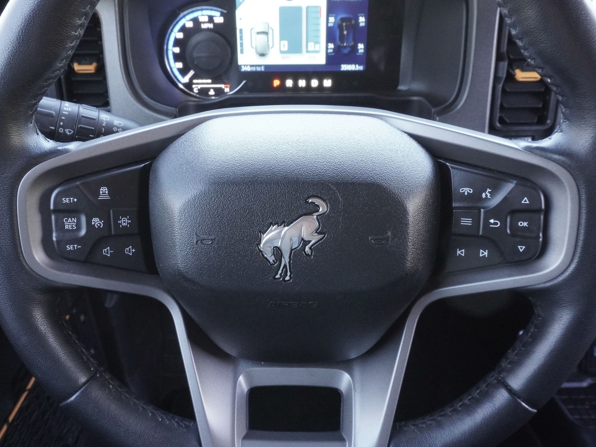 Ford Bronco steering wheel with digital dashboard
